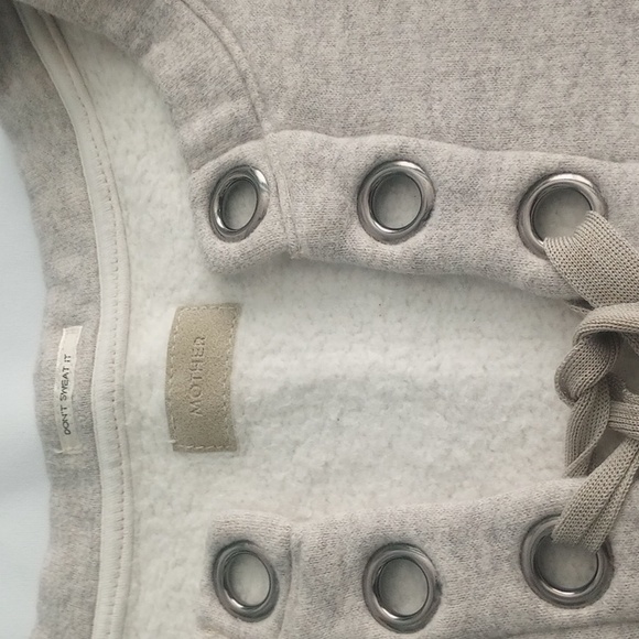 MOTHER Don't Sweat It- TheTie Up Easy Crop Lace Up Sweatshirt-Biege - Picture 6 of 10
